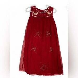 April Cornell Red Kids Dress with Gold Embroidery